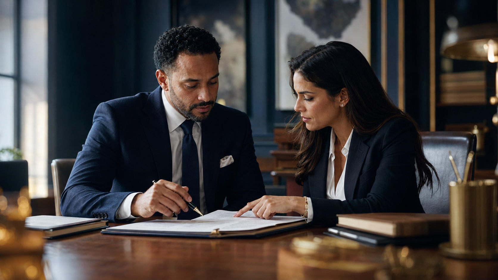 Abogados revisando documentación legal en la oficina
